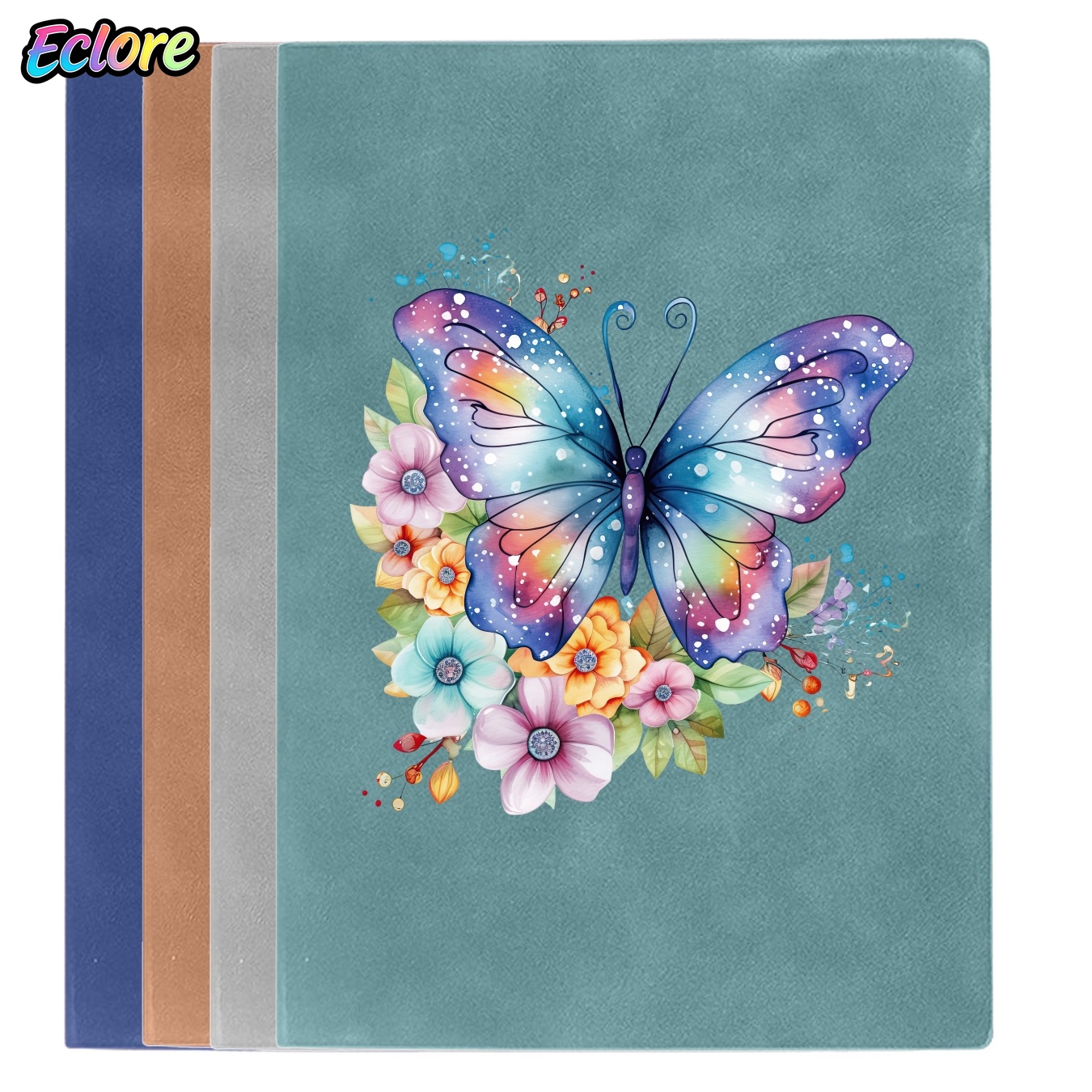 Leather Work Diary Covers - Vintage Leder-Notizbuch mit Regenbogen-Aquarell-Schmetterling-Blumen-Cover, Nachfüllbares Tagebuch