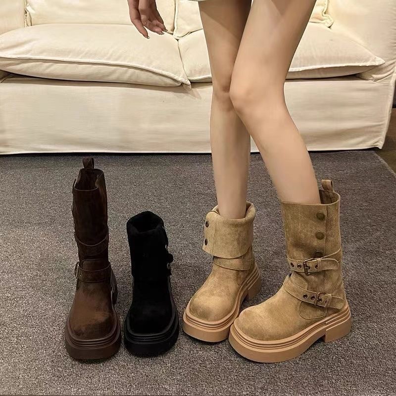 Belt Buckle Blank - Frauen Lange Stiefel Mode Plattform Höhe