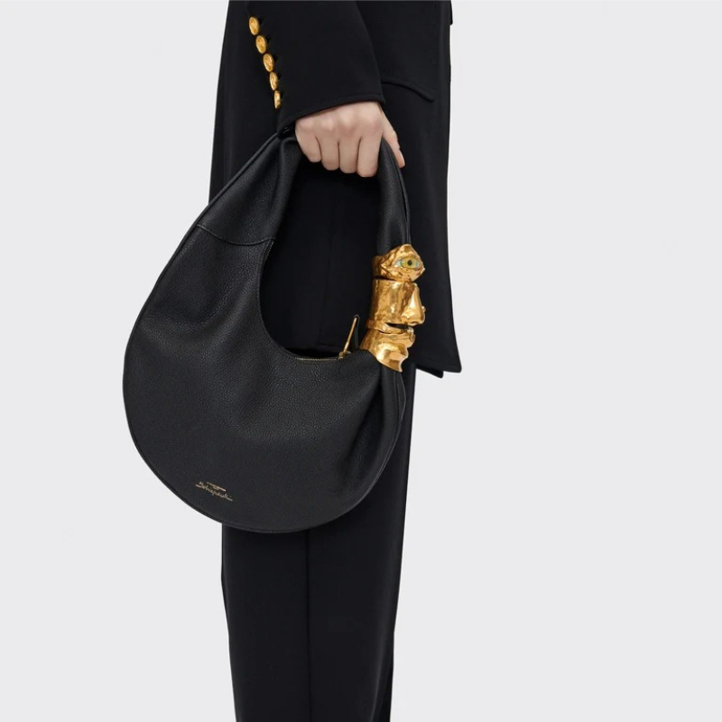 Leatherwork Hardware - Designer Luxus Soufflé-Tasche für Damen Schwarzes