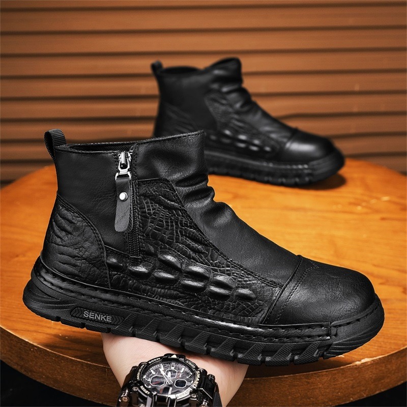 Leatherwork Patterns Free - Herren-High-Top-Stiefel, modisches Krokodilmuster, lässige Lederstiefel, warme