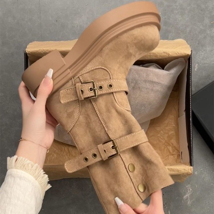 Frauen Lange Stiefel Mode Plat – Belt Buckle Blank Bewertung und Preis